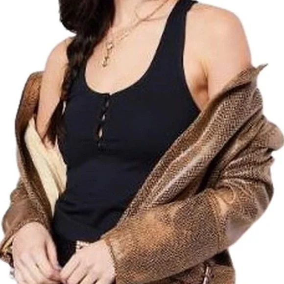 Free People Black Hang Out Cami Tank Top BRAND NEW - Picture 6 of 6